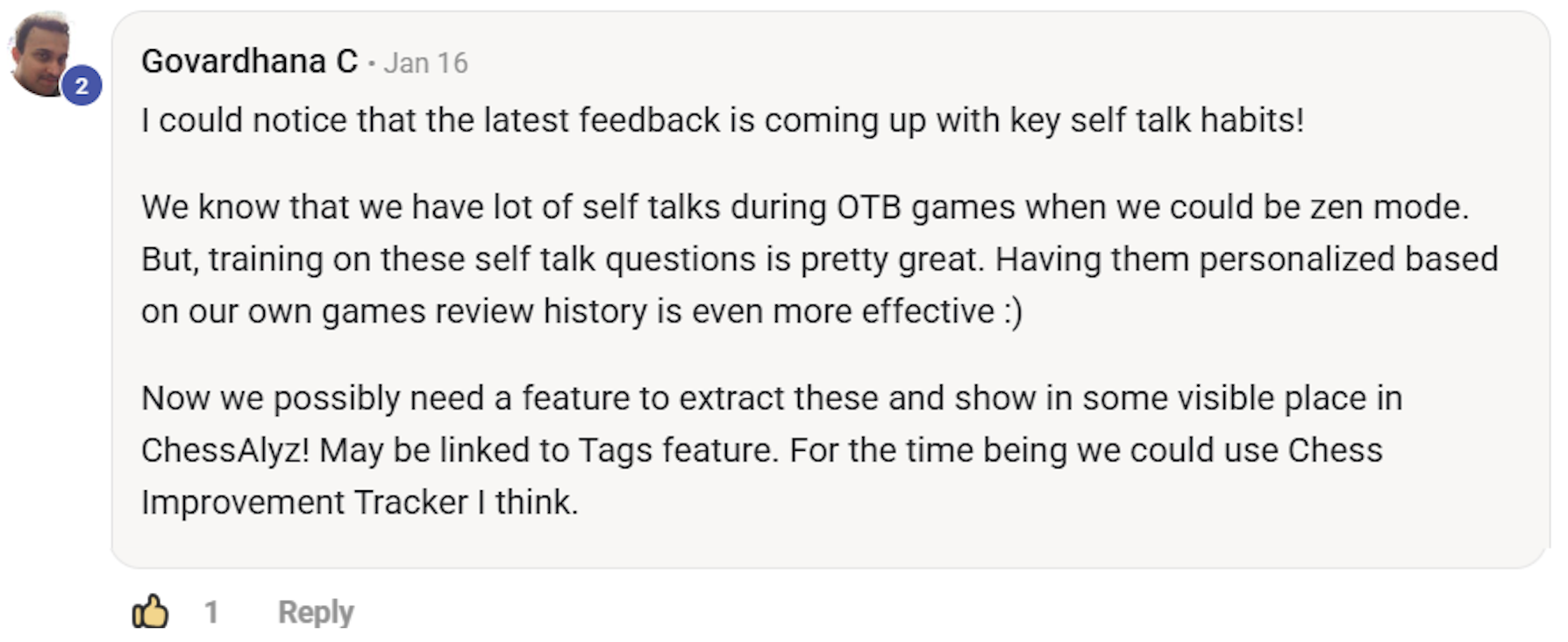 Govardhana C: Training on self talk questions is pretty great. Having them personalized is even more effective.